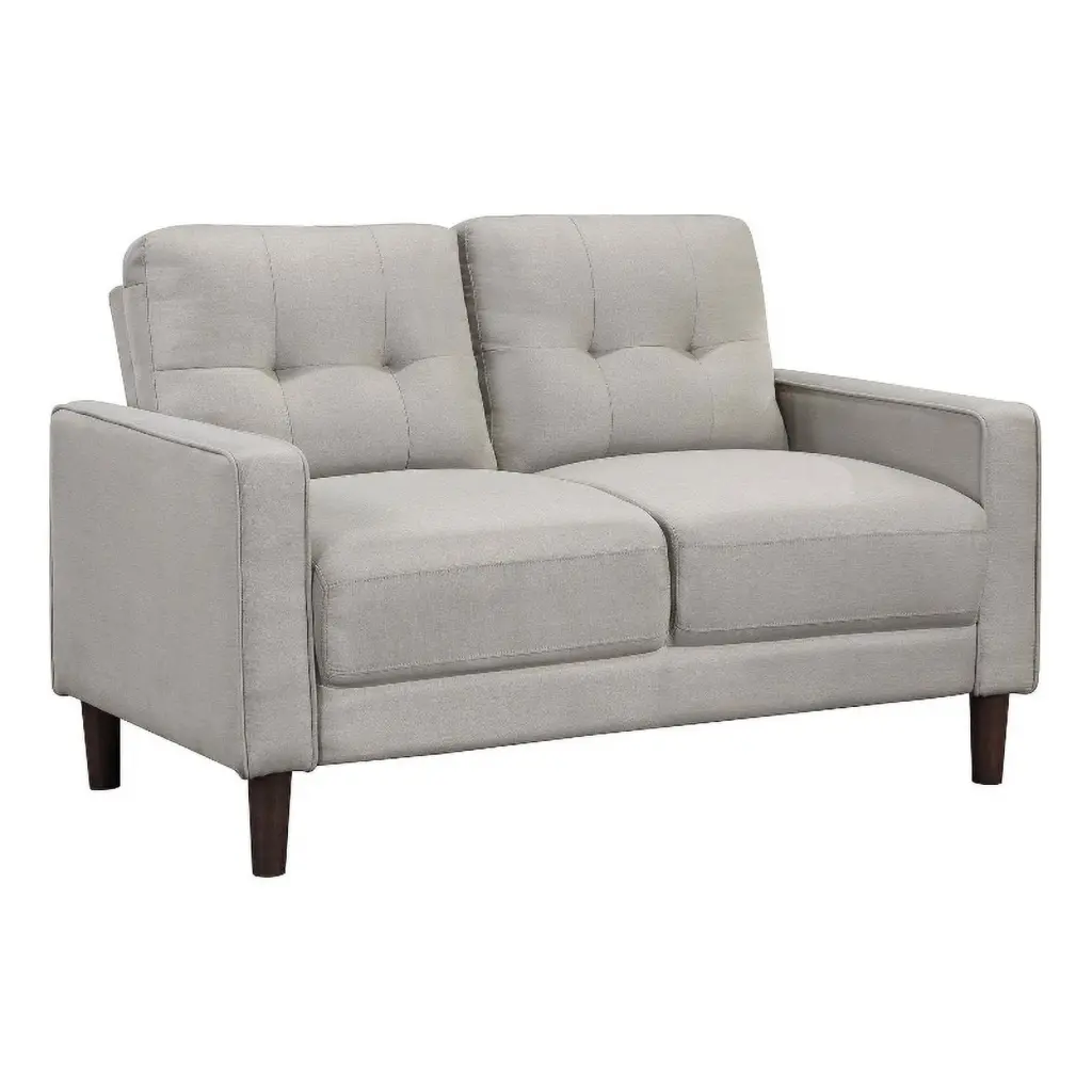 Pemberly Row Upholstered Fabric Loveseat Track Arms Beige Traditional Living Room