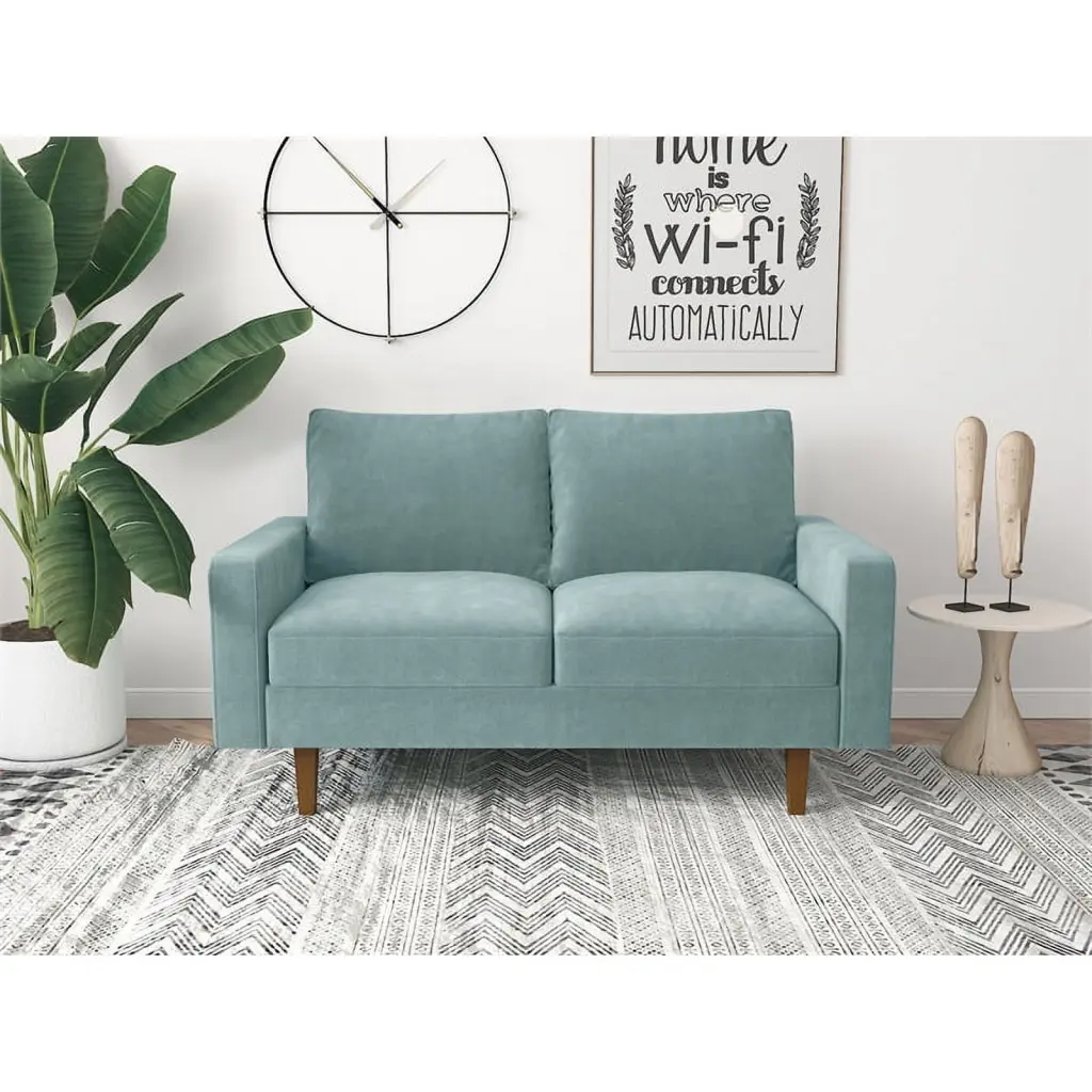 Pemberly Row Velvet Living Room Loveseat Light Grayish Cyan Stylish Decor