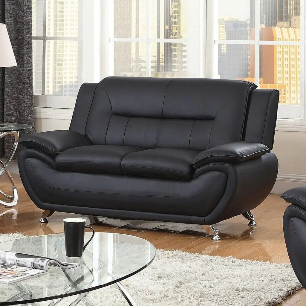 Nesmith Loveseat Black Upholstery Modern 2-Seater Sofa Living Room PonLiving