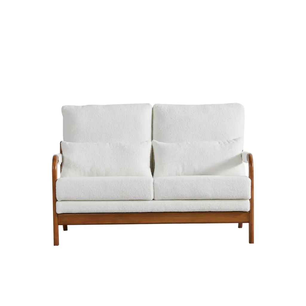 Elegant White Teddy Velvet Loveseat Plush Upholstery and Sturdy Wooden Frame Small Spaces Ponnky