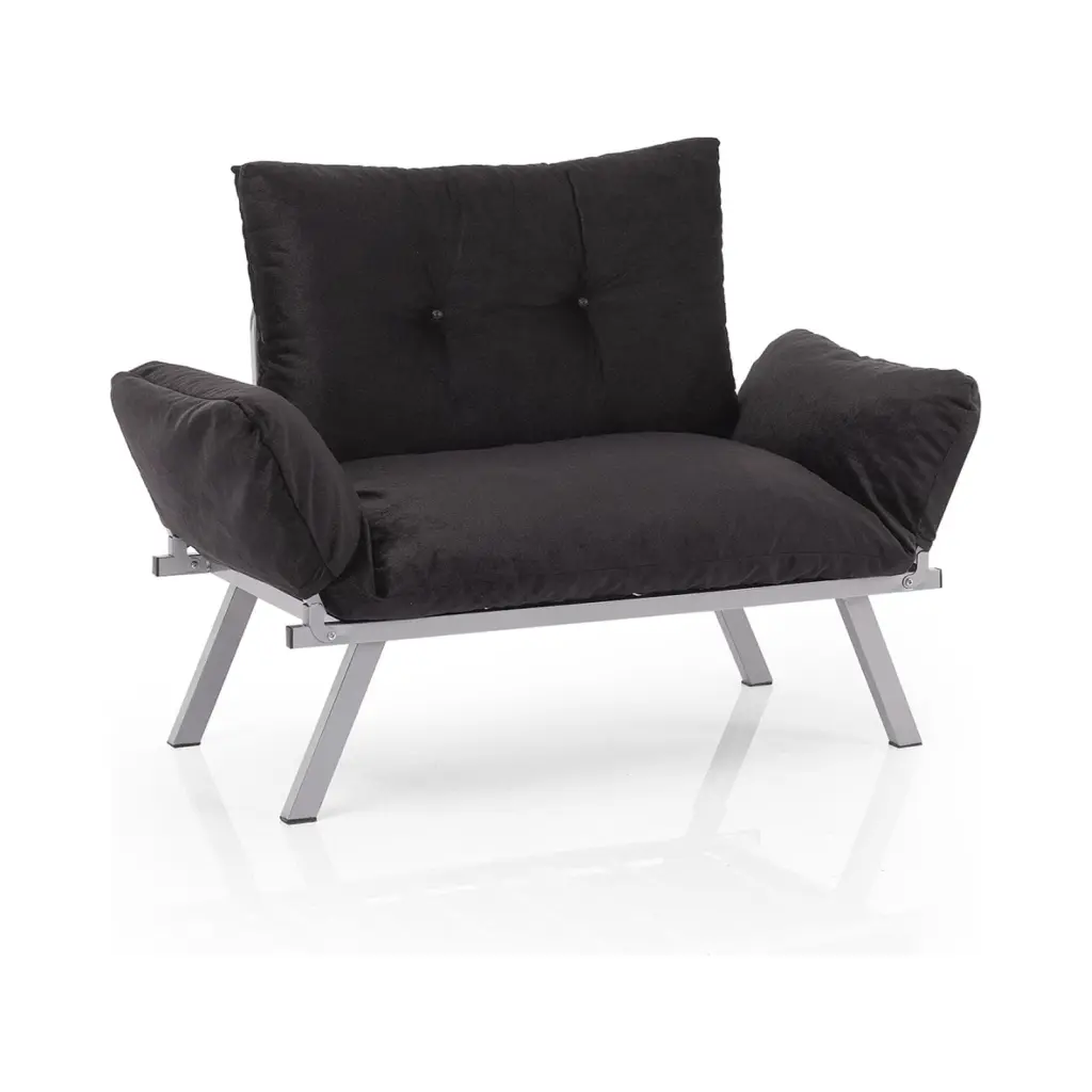 Metal Legs Black Chenille Upholstered Loveseat Adjustable Backrest Ponnky
