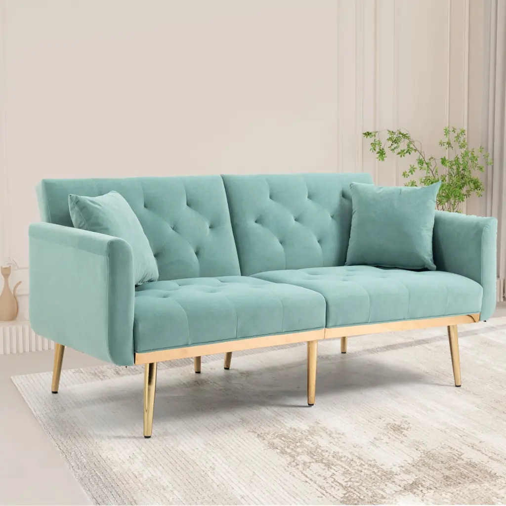 Mint Green Velvet Accent Sofa Sleek Metal Feet - Luxurious Loveseat Modern Interiors Ponnky