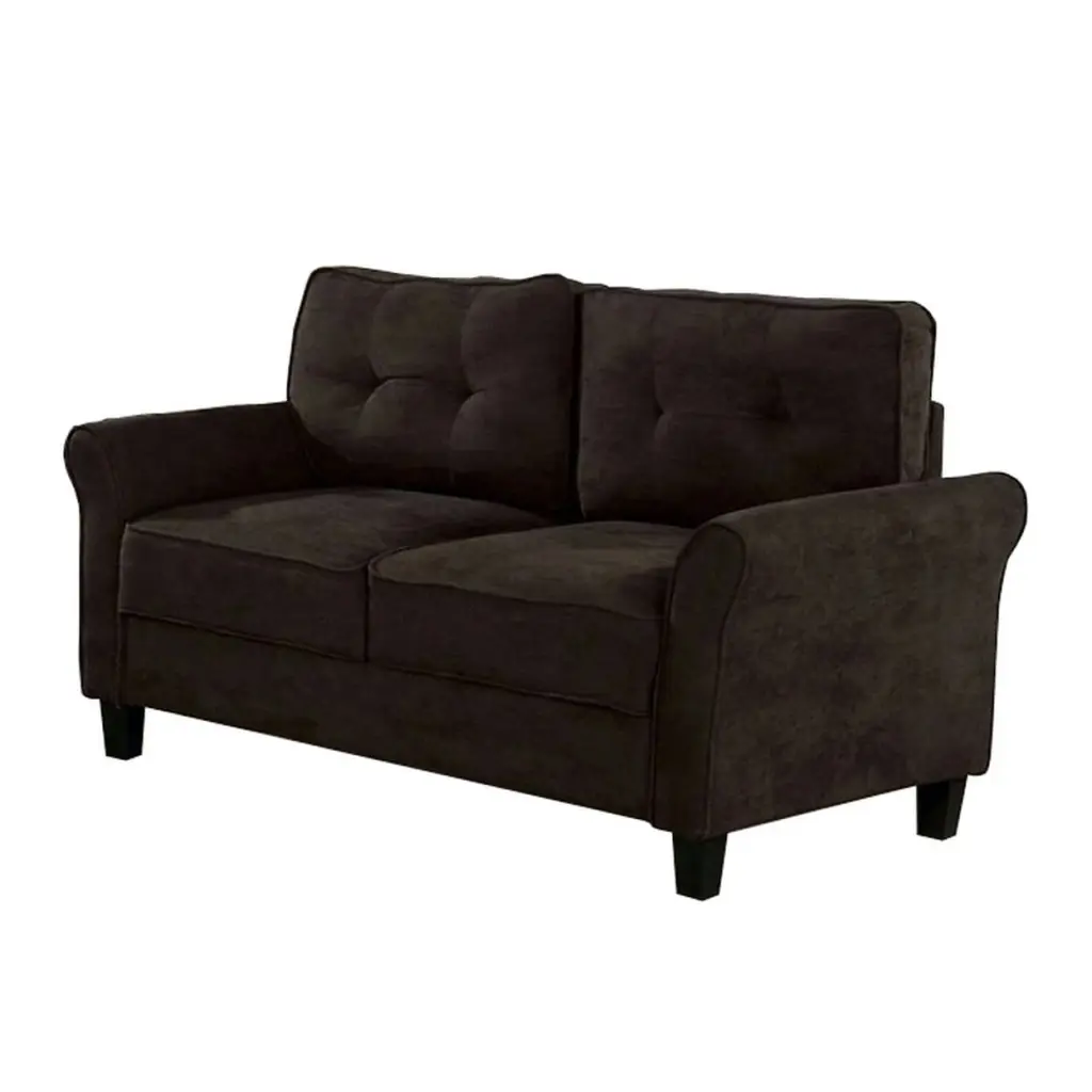 Saltoro Sherpi Brown Knit Fabric Loveseat Flared Armrests