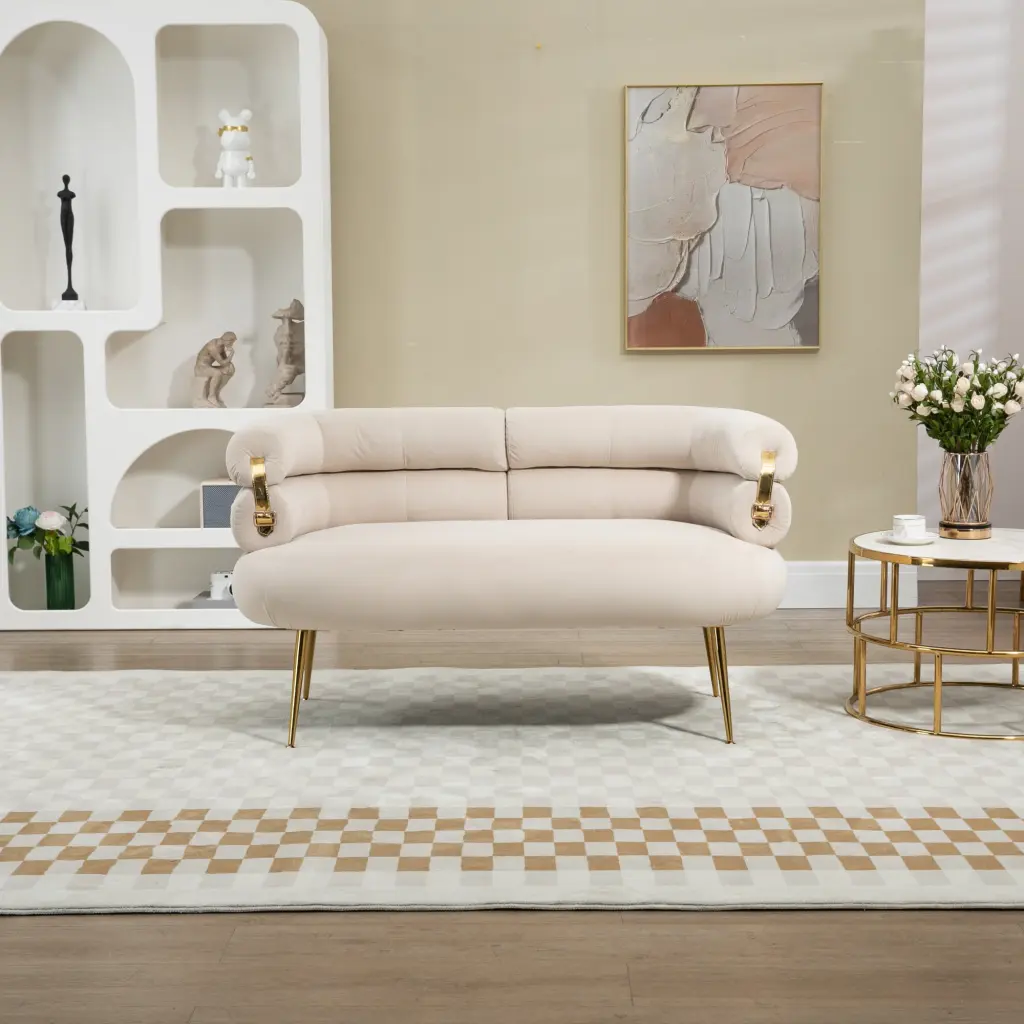 Home Velvet Loveseat Sofa Upholstered Comfy Lounge Arm Sofa Solid Metal Frame SEALODY