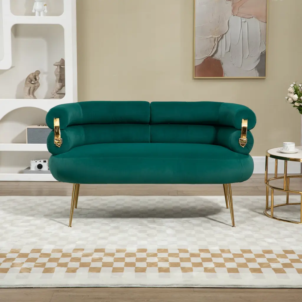 Home Velvet Loveseat Sofa Upholstered Comfy Lounge Arm Sofa Solid Metal Frame SEALODY