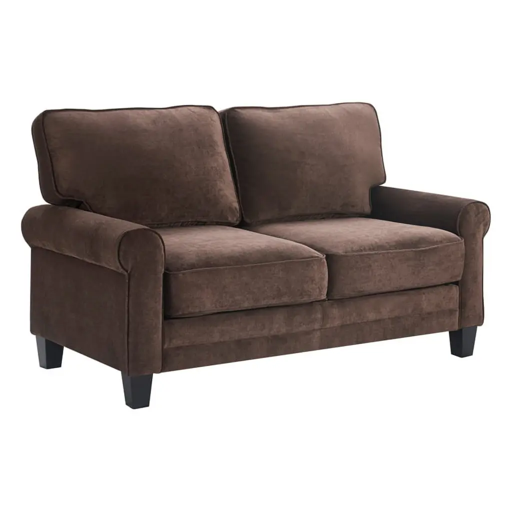 Serta Copenhagen 61 Round Arm Fabric Loveseat Storage Dark Brown