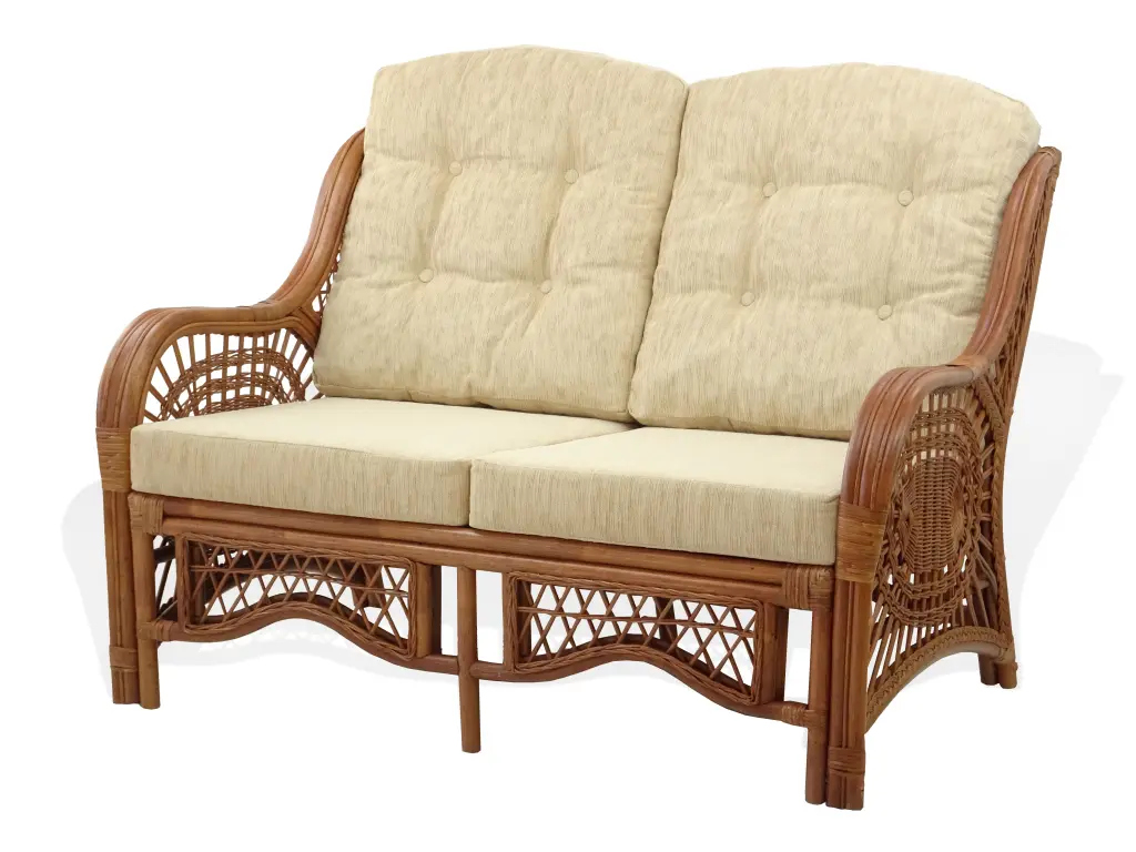 Malibu Lounge Loveseat Sofa, ECO Natural Rattan Wicker, Cream Cushions SK New Interiors