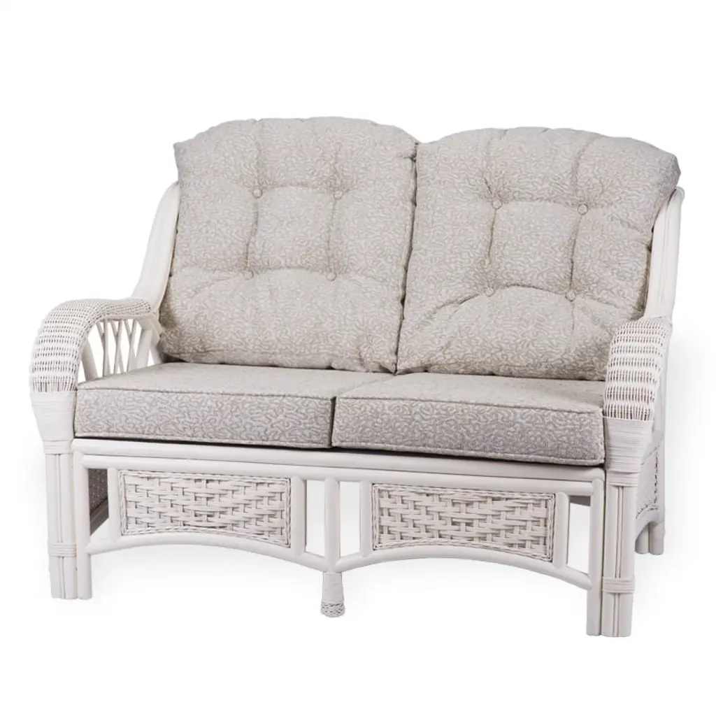 SK New Interiors Alexa Living Sofa/Loveseat White Natural Rattan Wicker Design