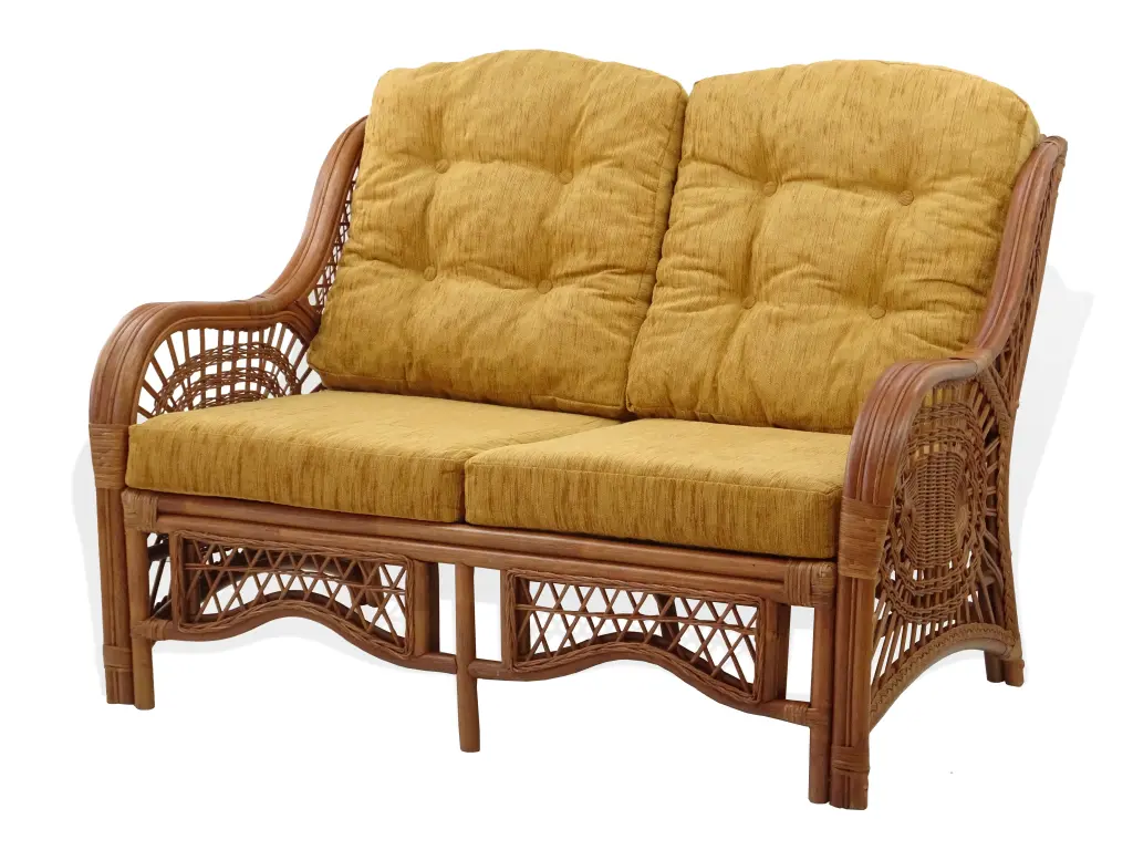 SK New Interiors Malibu Loveseat Lounge Sofa, ECO Natural Rattan Wicker, Light Brown Cushions