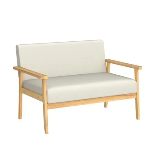 Lilola Home Bahamas Beige Linen Fabric Loveseat Elegant Small Sofa Living Room TeviRoom