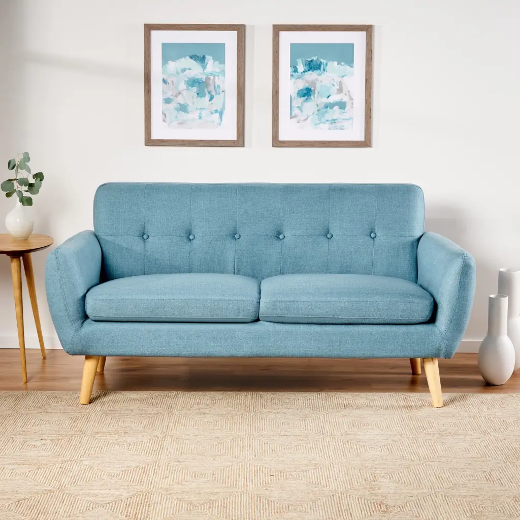 Modern Light Blue 2 Seater Fabric Loveseat Sofa Living Room Thezne