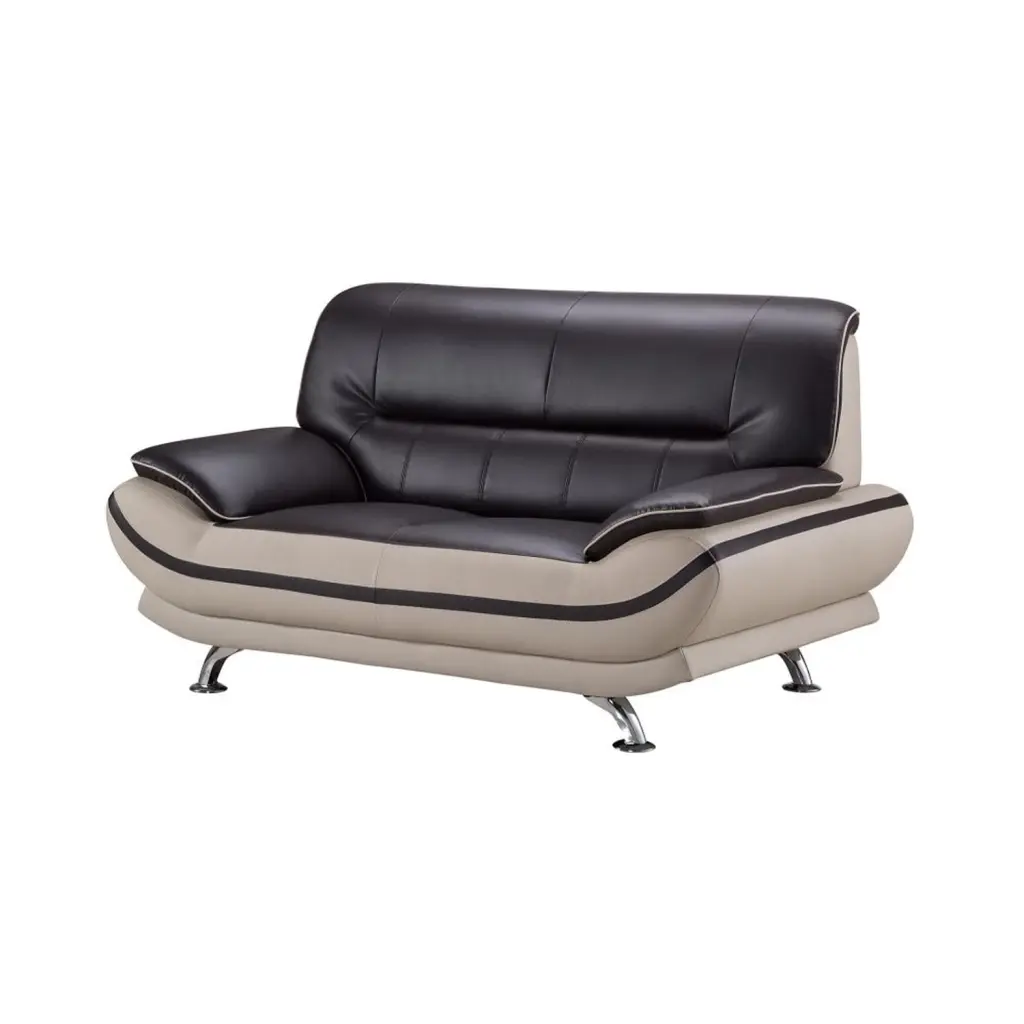 Upholstered Leather Sofa Tufted Faux Leather Loveseat Metal Legs and Thickened Cushion Black Triple Tree