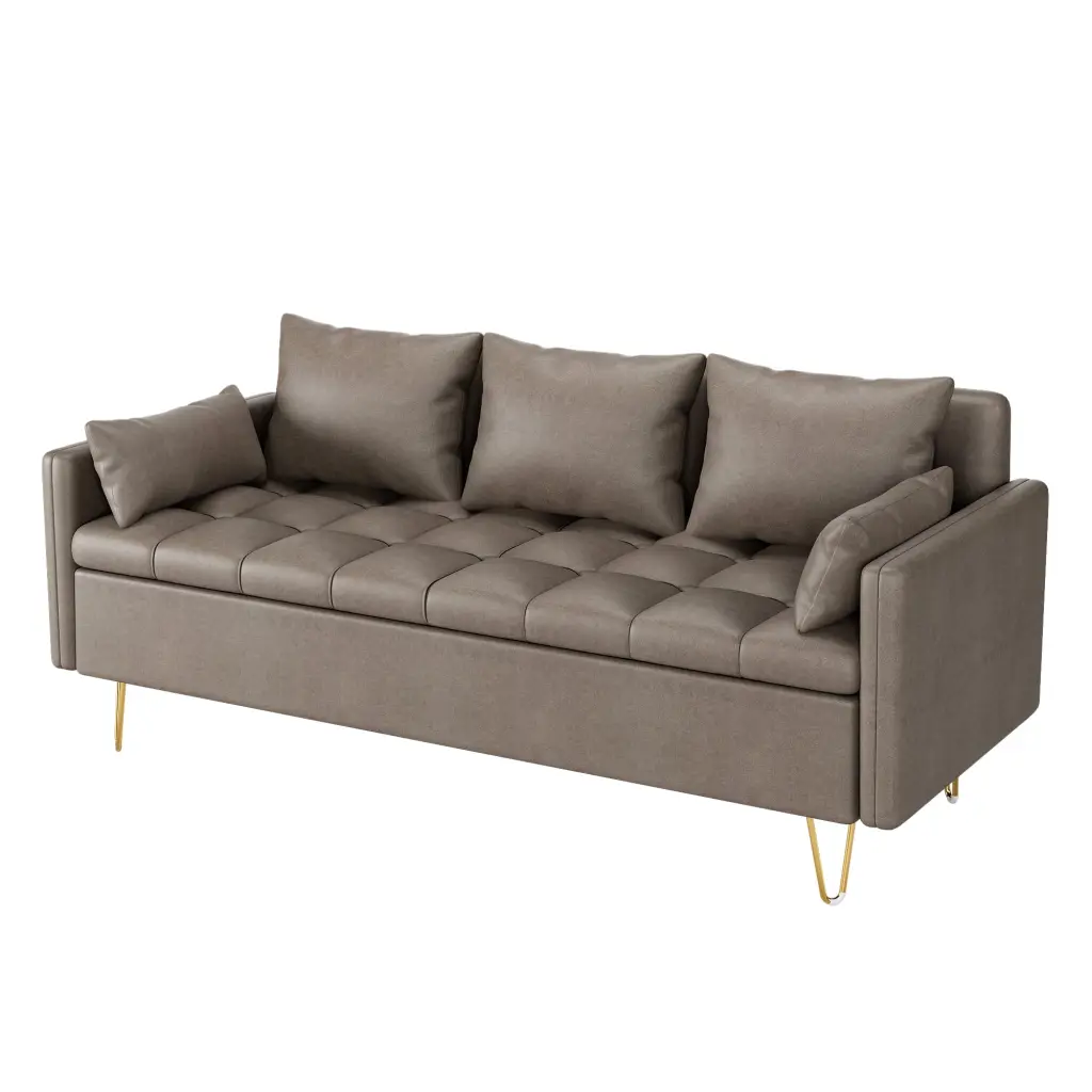 Tropow Dark Gray Faux Leather Sofa Lift-Up Storage and Gold Legs