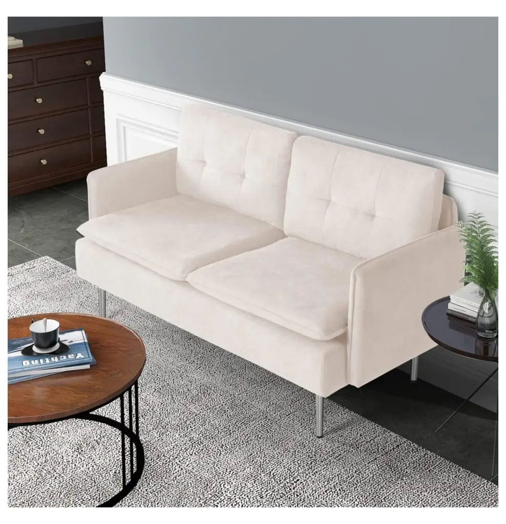 Tyslan 55 Loveseat Sofa Mini Couch Small Spaces Metal Legs Beige