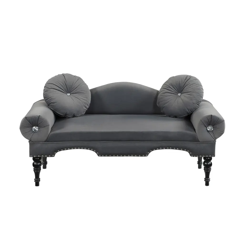 54-Inch Modern Velvet Upholstered Loveseat Sofa Nail Head Trimming and Wood Legs - Includes 2 Pillows, Grey unknown
