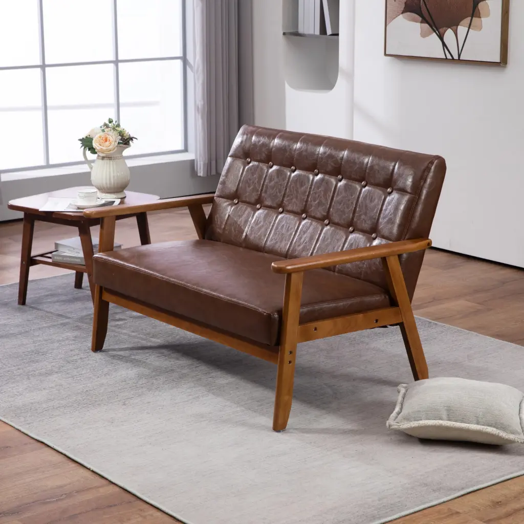 COOLMORE Mid-Century Modern 2-Seat Loveseat Sofa PU Leather Living Room unknown