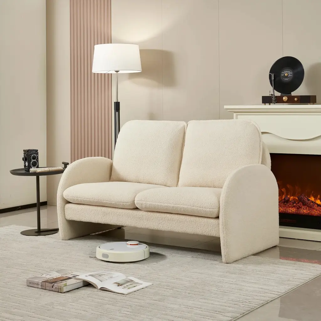 59 Inch Sherpa Fabric Upholstered Loveseat Sofa Small Couch Living Room Apartment or Bedroom unknown