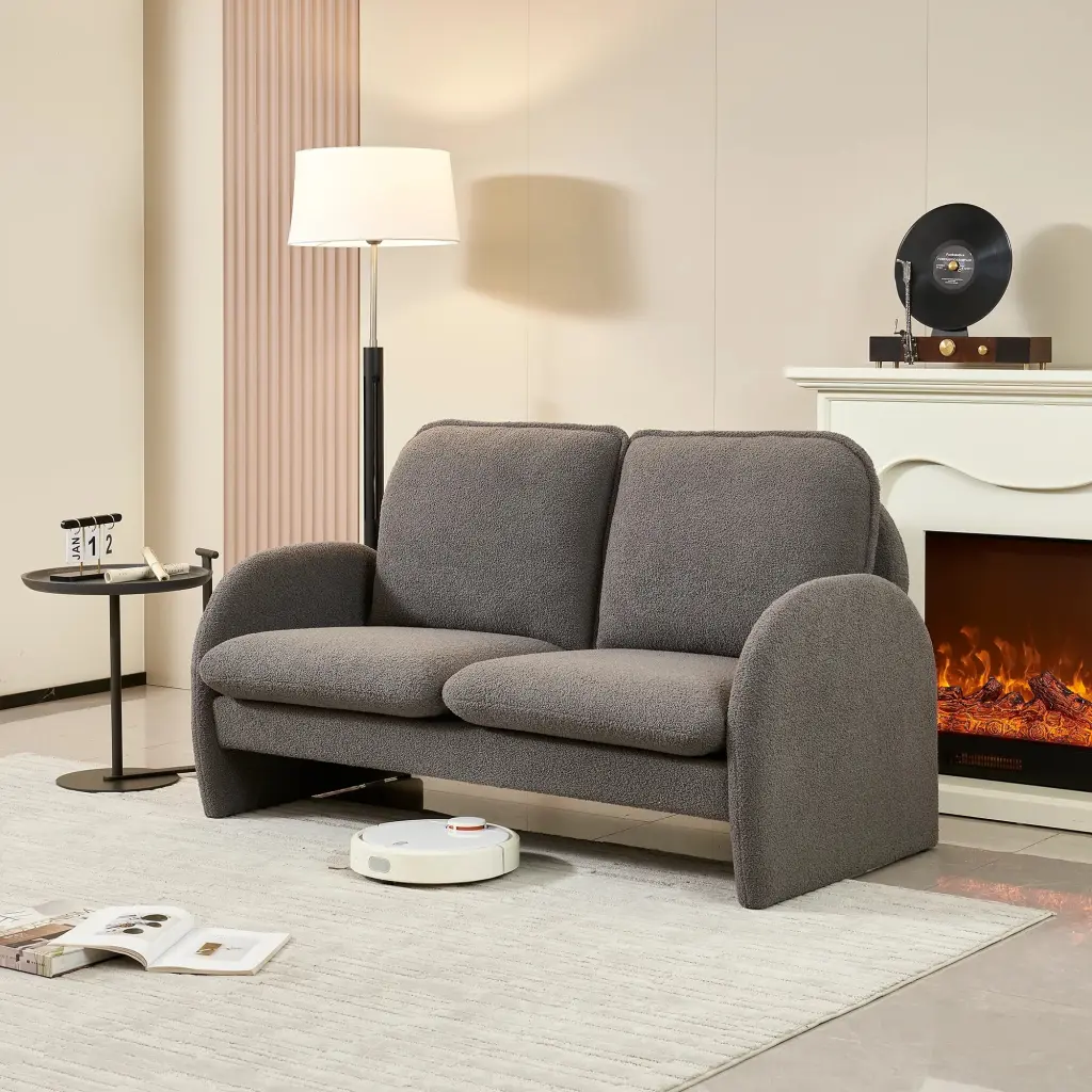 59 Inch Sherpa Fabric Upholstered Loveseat Sofa Small Couch Living Room Apartment or Bedroom unknown