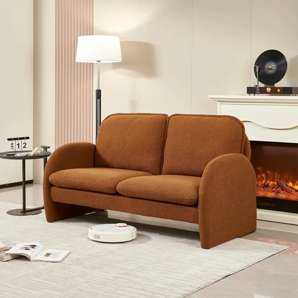 59 Inch Sherpa Fabric Upholstered Loveseat Sofa Small Couch Living Room Apartment or Bedroom unknown