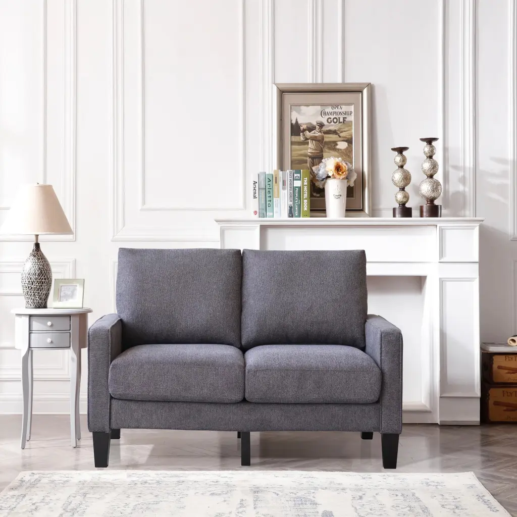 Modern Living Room Loveseat Dark Grey Fabric - Comfortable Double Seat Sofa Small Spaces unknown