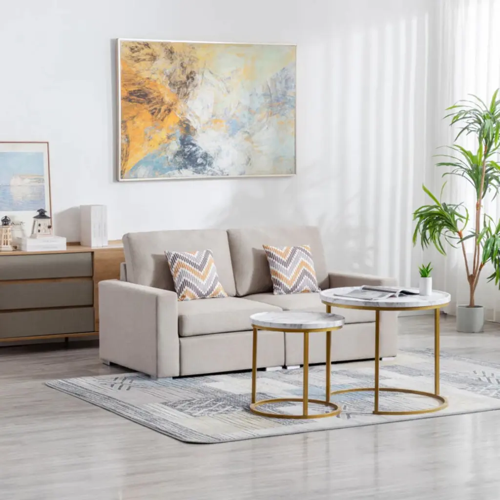 Nolan Beige Linen Fabric Loveseat Pillows and Interchangeable Legs unknown