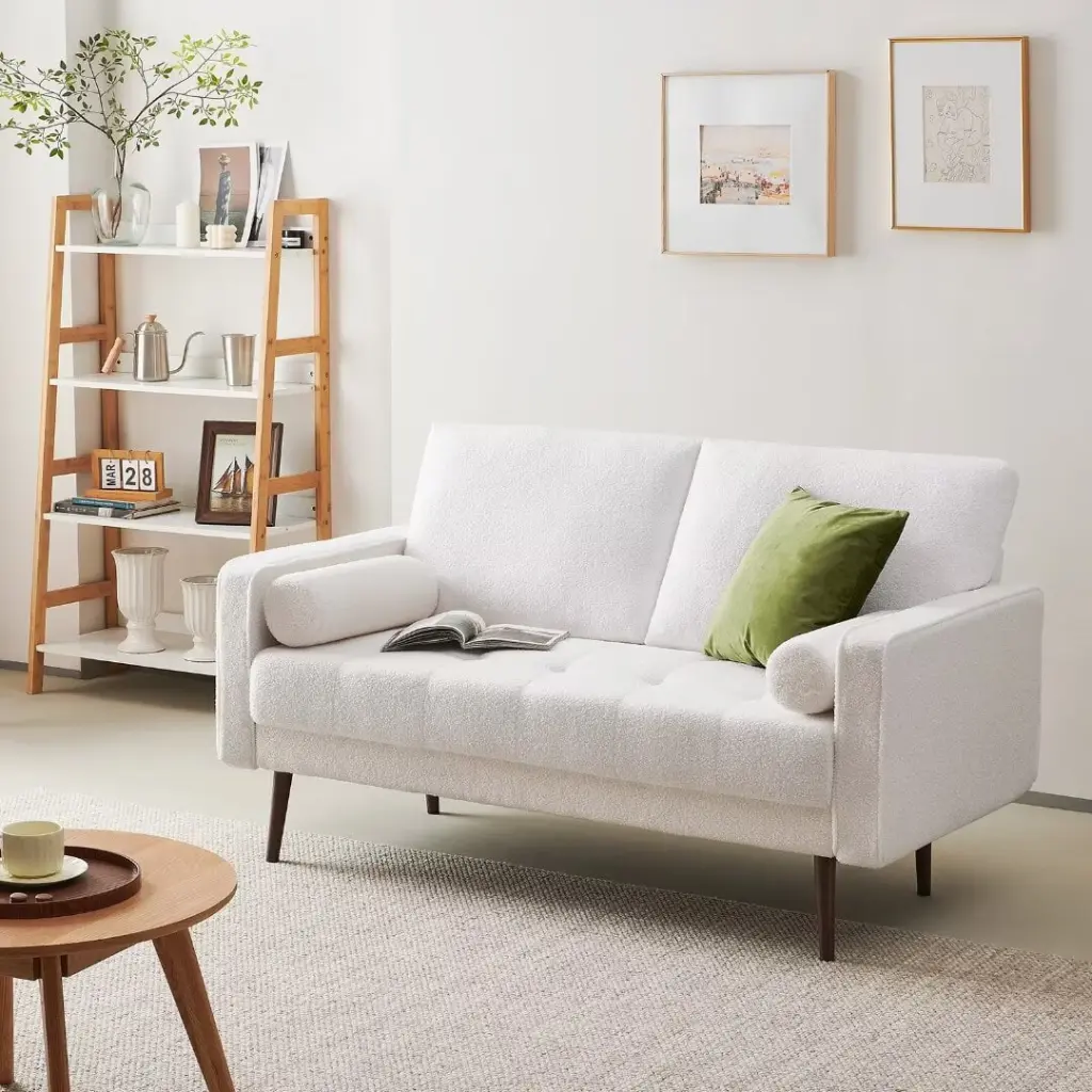 Vonanda 56 Loveseat Small Couch Mid-Century 2 Seater Sofa Velvet Boucle Couch Hand-Stitched Comfort Cushion