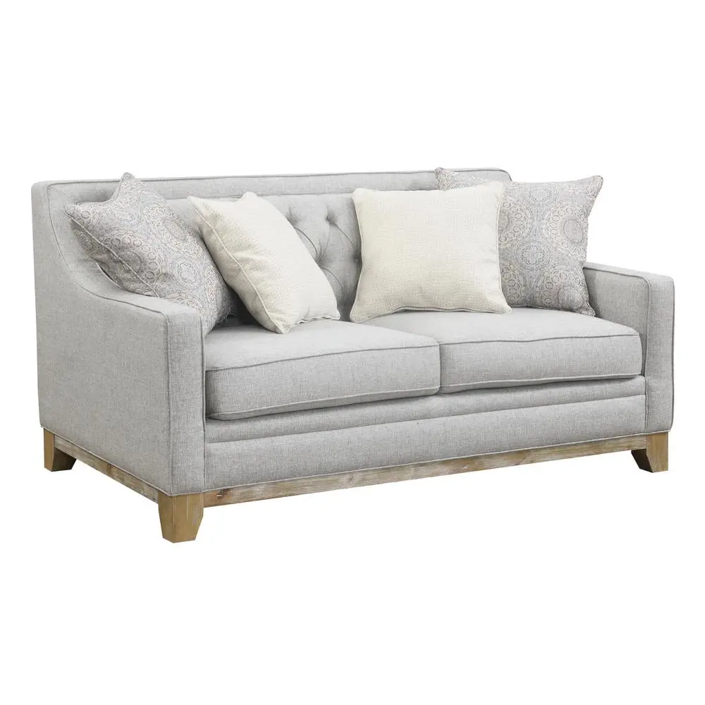 Wallace & Bay Loveseat Button Tufting Track Arms and Weathered Wood Base