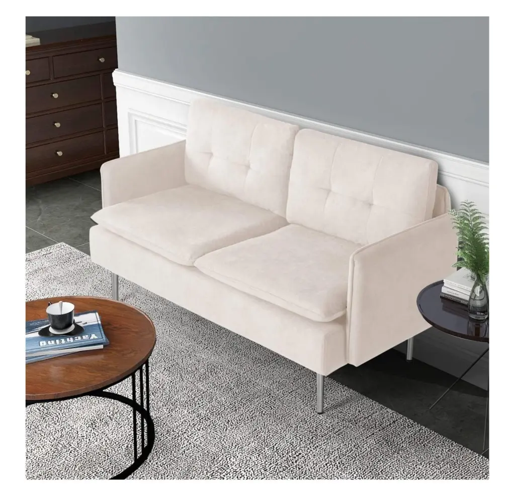 Wension 55 Loveseat Sofa Mini Couch Small Spaces Metal Legs Beige