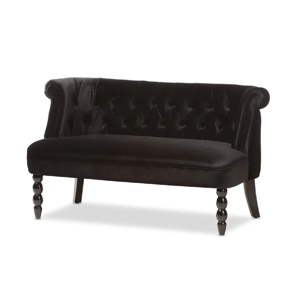 Baxton Studio Flax Victorian Style Contemporary Black Velvet Fabric Upholstered 2-seater Loveseat Wholesale Interiors