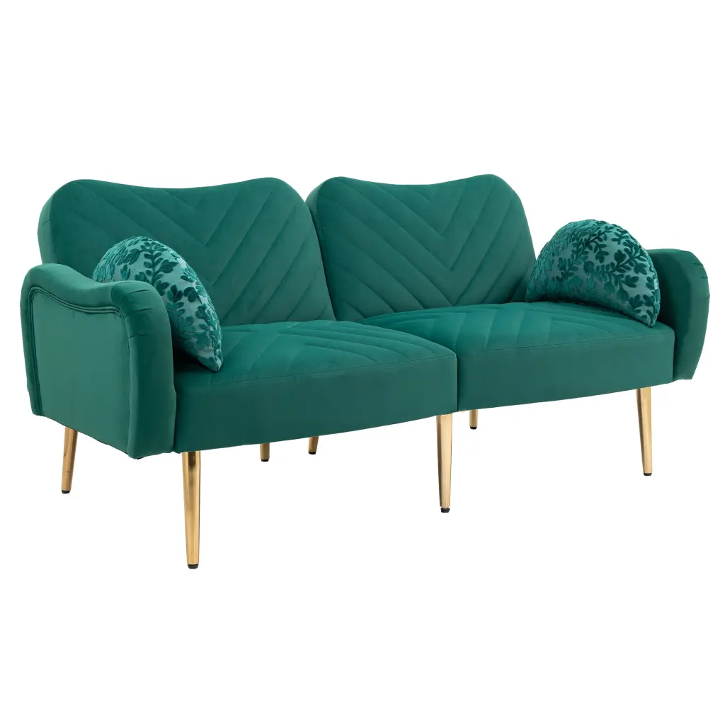 COOLMORE 65 Inch Mid Century Modern Velvet Love Seats Sofa 2 Bolster Pillows Wobythan