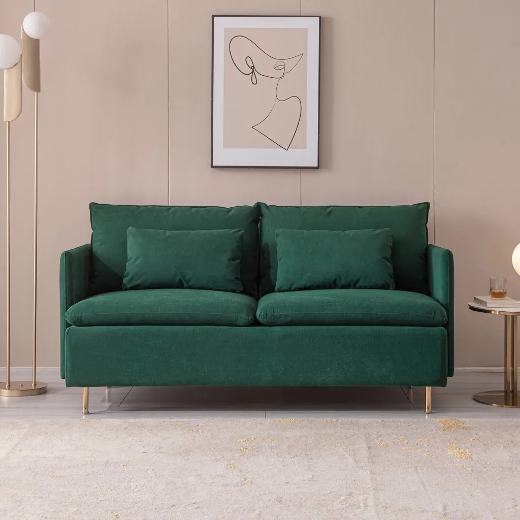 Modern Upholstered Loveseat Sofa Emerald Cotton Linen 63.8 Inches Wobythan