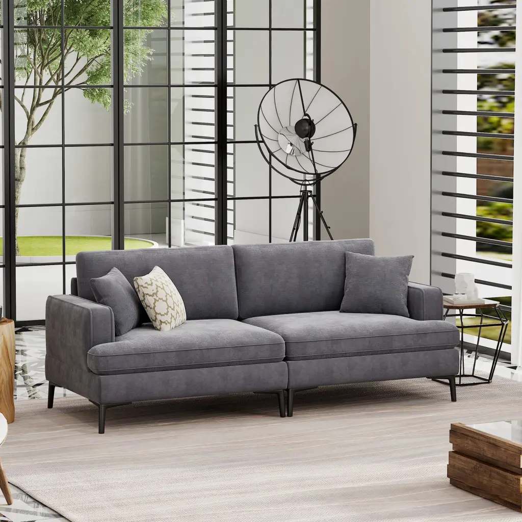 U-style Upholstered Modern Loveseat Metal Legs - Durable 2-3 Person Seat Pillows Wobythan
