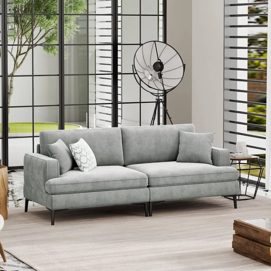 U-style Upholstered Modern Loveseat Metal Legs - Durable 2-3 Person Seat Pillows Wobythan