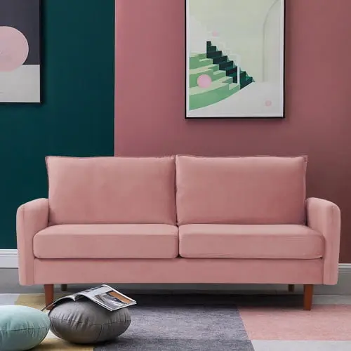 Wulawindy Loveseat Pink Velvet Sofa Wood Legs Living Room