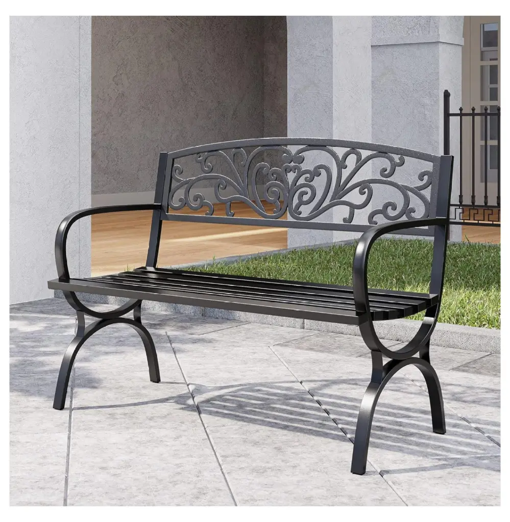 YgIRTID 50 Inch Cast Iron Metal Loveseat Chairs Outdoor Patio Garden Black