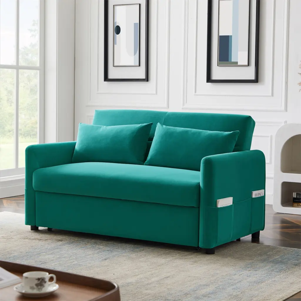 YJTONWIN Loveseats Living Room Sofa Velvet Upholstered Wooden Frame Leisure Love Seat Blue