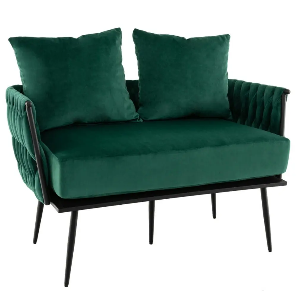 YYAo Modern Loveseat Sofa Upholstered Dutch Velvet Couch Green 2-Seat Small Spaces