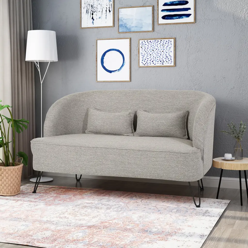 YYAo Small Modern Fabric Loveseat Solid Wood Legs - Mid Century 2-Seater Sofa