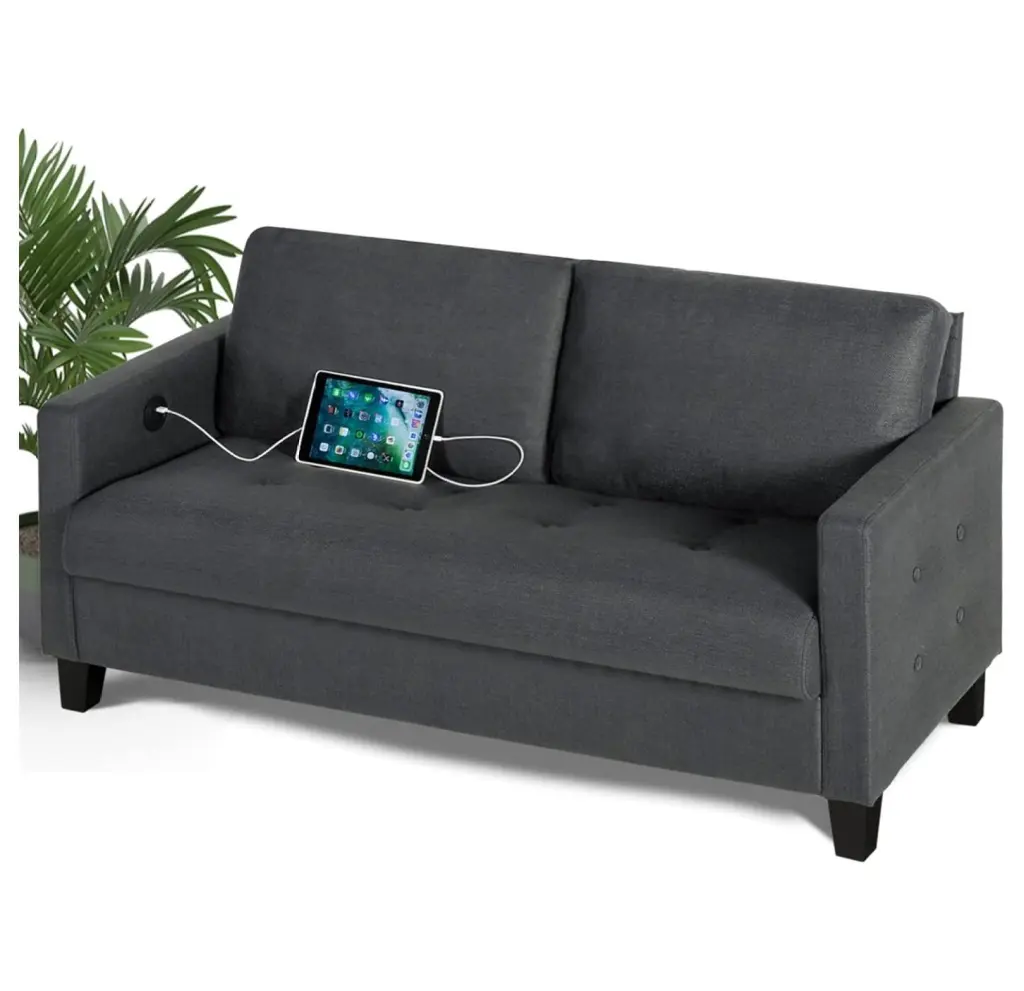 ZHAOTONG Comfy Loveseat Sofa Small Grey Couch Small Spaces Bedroom Living Room Dorm Office 2 Seater Deep Seat Sofas Dark Grey