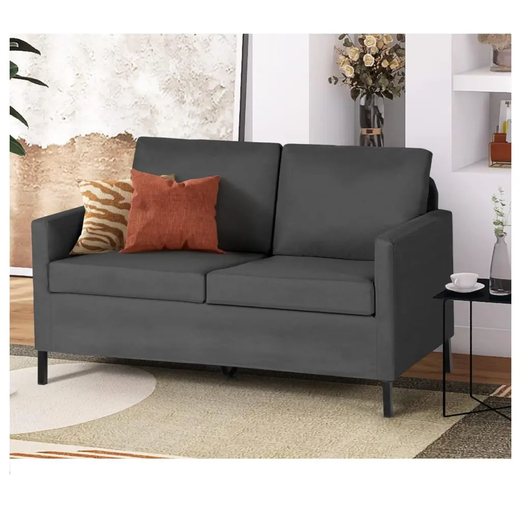 ZHAOTONG Linen Fabric Modern Small Loveseat Sofa Couch Living Room Iron Legs