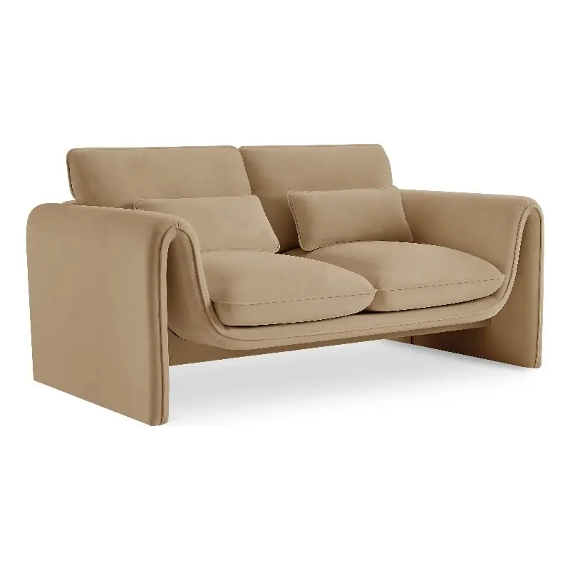Meridian Furniture Sloan Camel Velvet Fabric Loveseat Luxurious Sofa