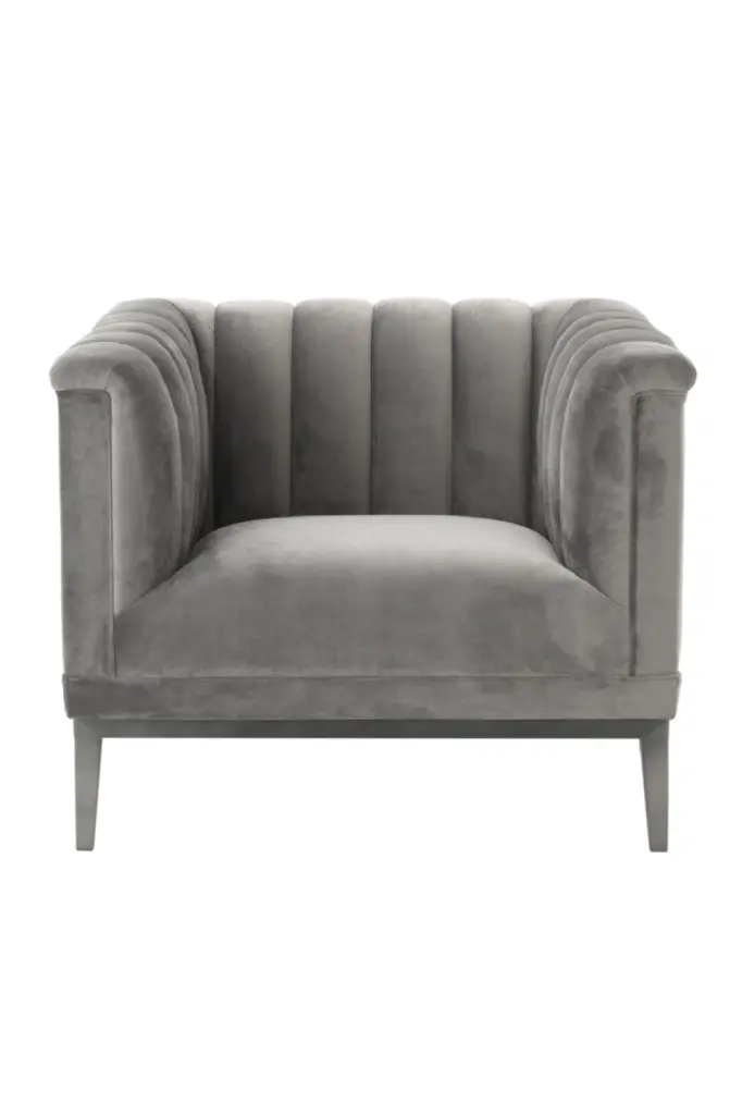 Gray Velvet Barrel Chair Eichholtz Raffles Luxurious Lounge Chair