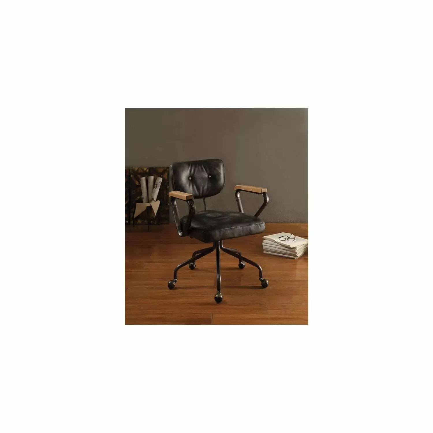 HomeStock Vintage Black Top Grain Leather Elegant Escape Executive Office Chair