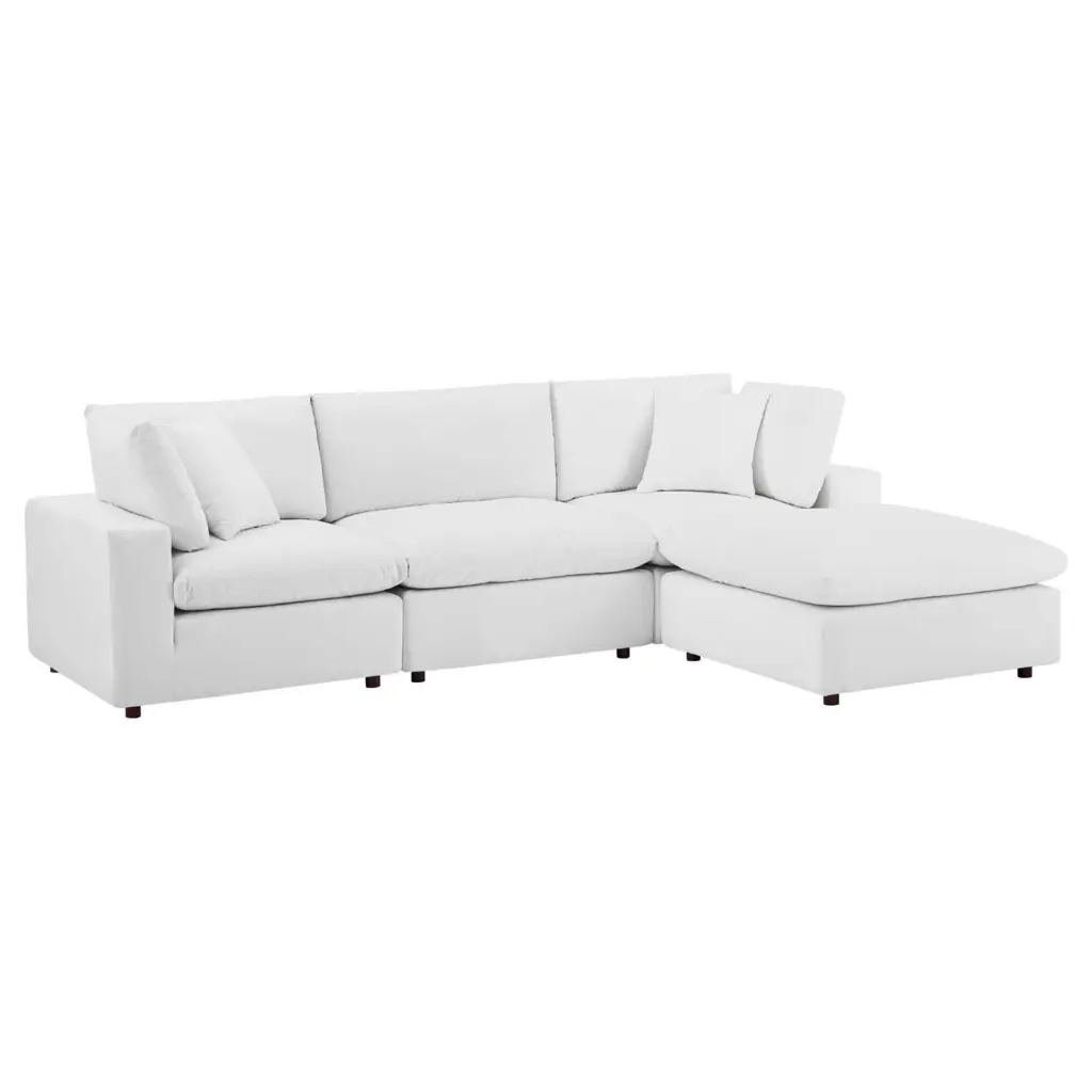 Ergode Commix Down Filled Overstuffed Performance Velvet 4 Piece White Sectional Sofa