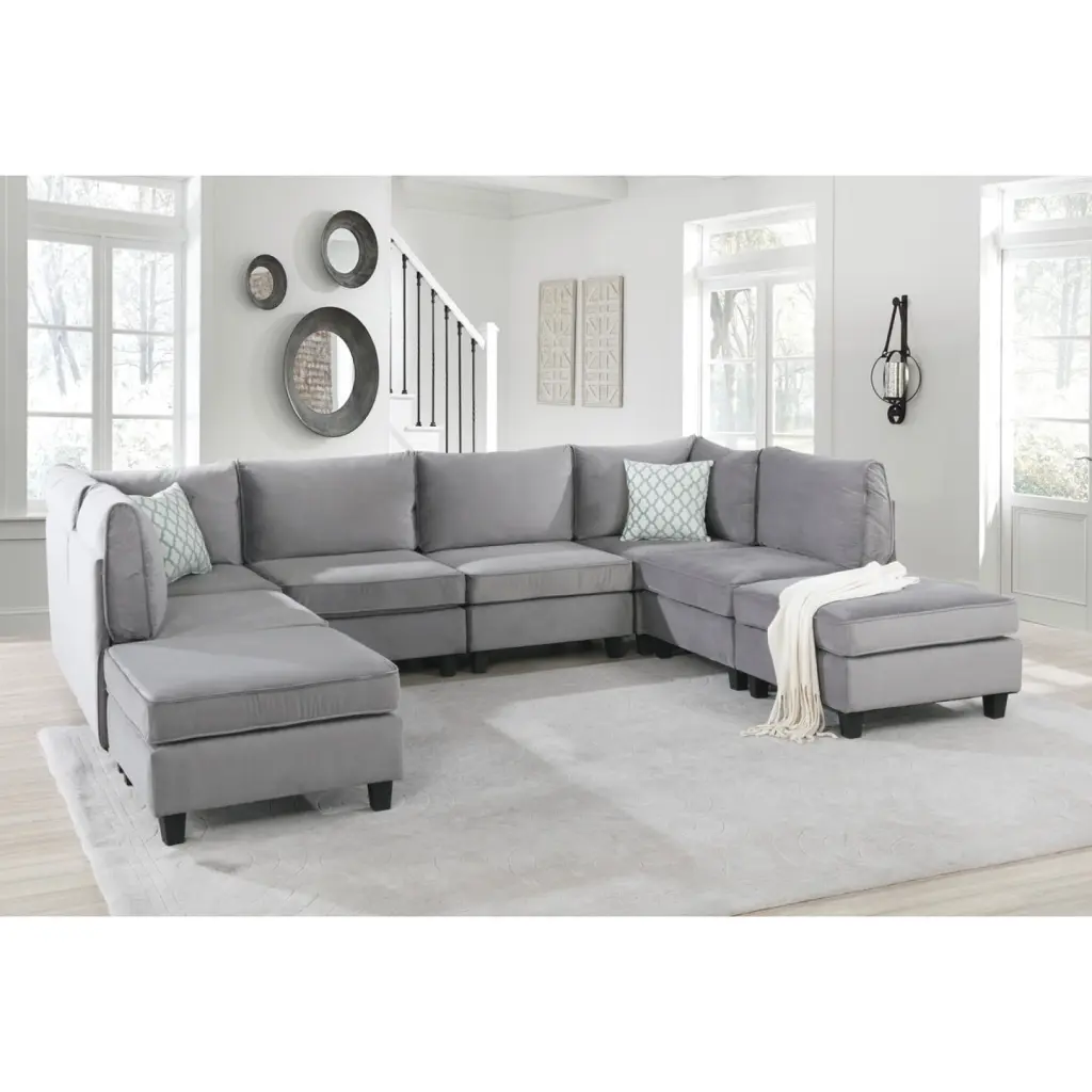 Miekor Furniture Simona 8Pc Modular Sectional Sofa Gray Velvet W5U216