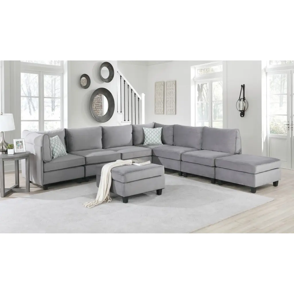 Miekor Furniture Zelmira 8Pc Modular Sectional Sofa Gray Velvet W5U214