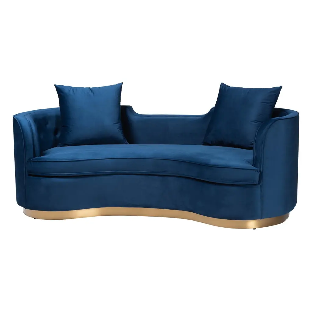 Baxton Studio Deserae Navy Blue Velvet Sofa Brushed Gold Metal Legs