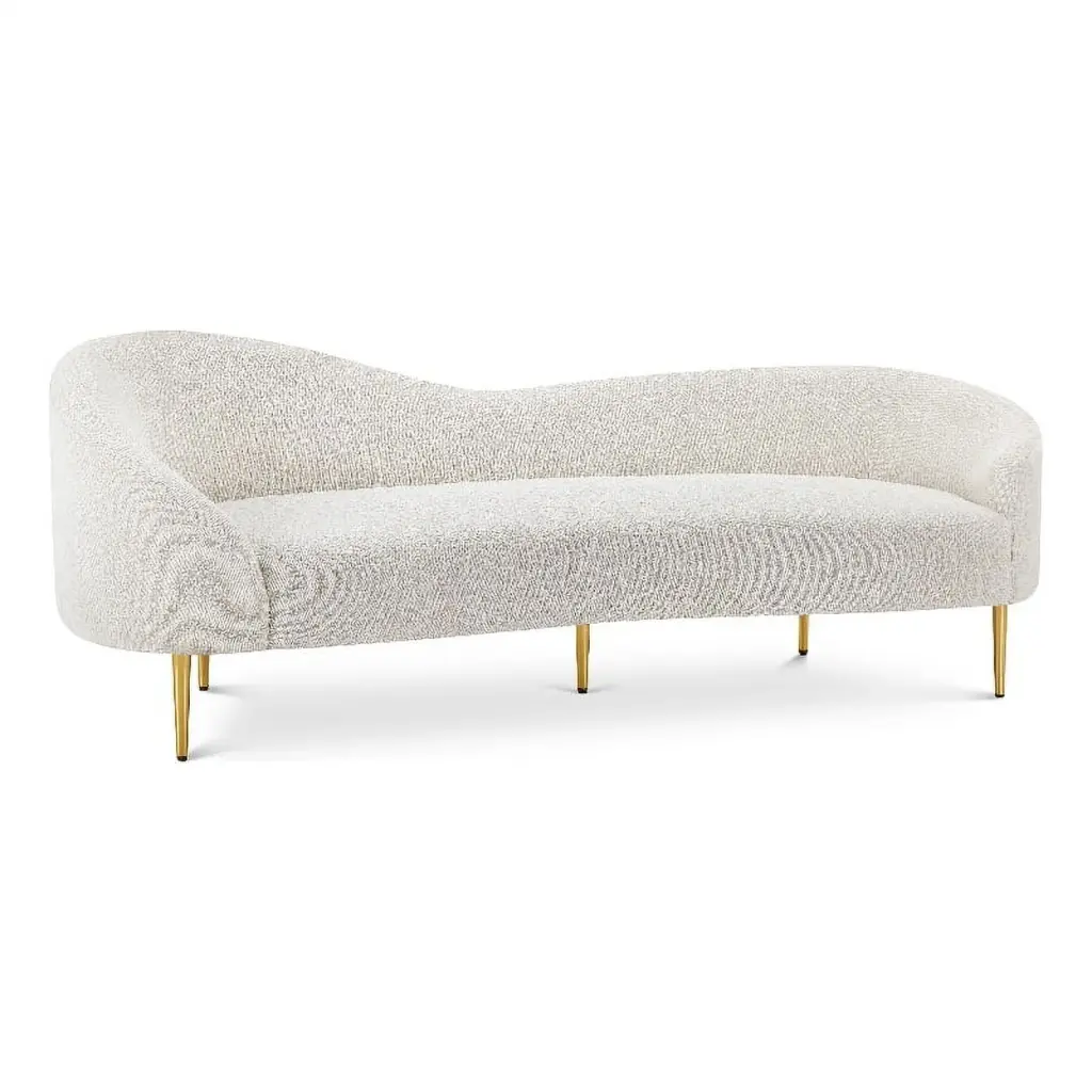 Pemberly Row Contemporary Boucle Fabric & Metal Sofa Cream and Gold