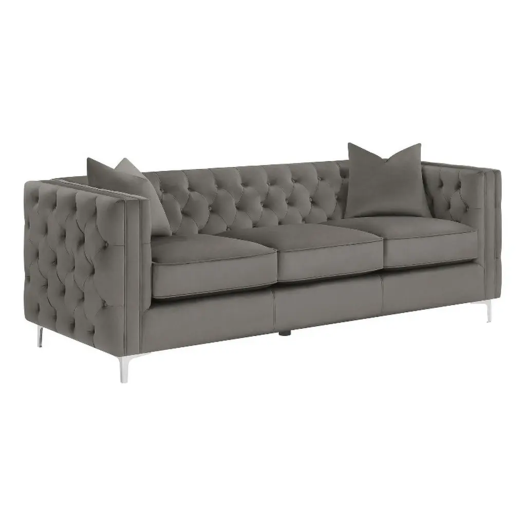 Pemberly Row Urban Bronze Velvet Upholstered Tufted Tuxedo Arms Sofa Modern Living Room