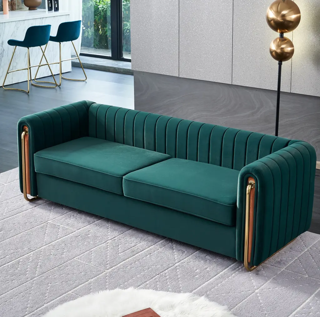 Tufted Luxury Green Velvet Sofa Couch 84 Inches 2 Big Seating Living Room Waytrim